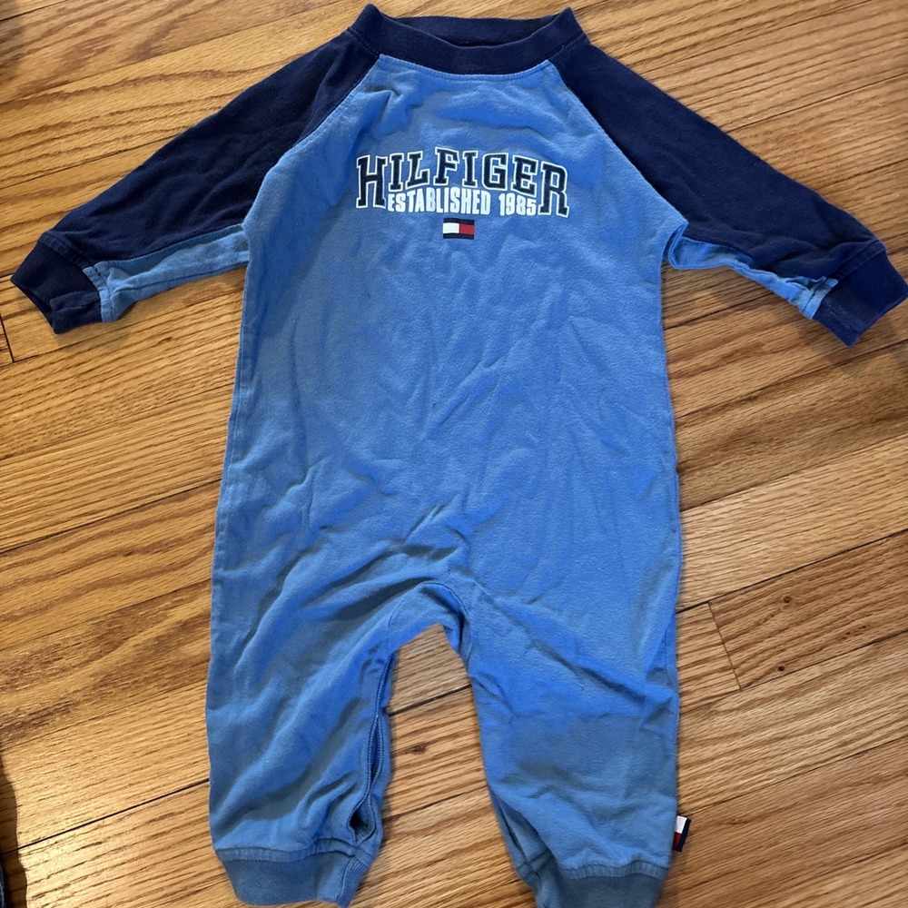 Vintage 90's Tommy Hilfiger Boys Blue Jump Suit Size 6-12 Months‎